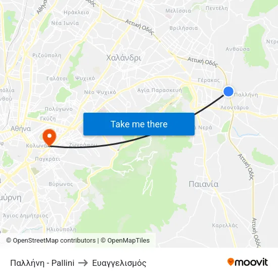 Παλλήνη - Pallini to Ευαγγελισμός map