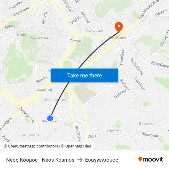 Νέος Κόσμος - Neos Kosmos to Ευαγγελισμός map
