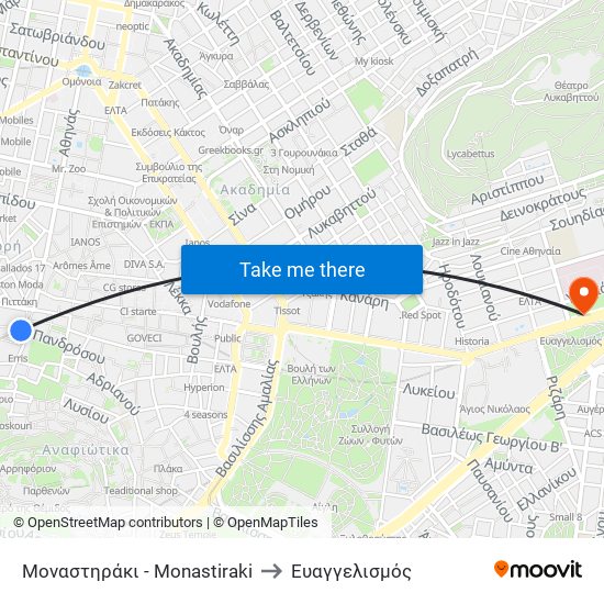 Μοναστηράκι - Monastiraki to Ευαγγελισμός map
