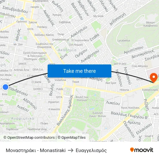 Μοναστηράκι - Monastiraki to Ευαγγελισμός map