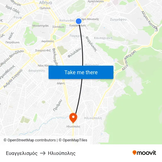 Ευαγγελισμός to Ηλιούπολης map