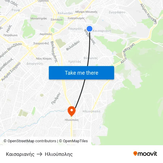 Καισαριανής to Ηλιούπολης map