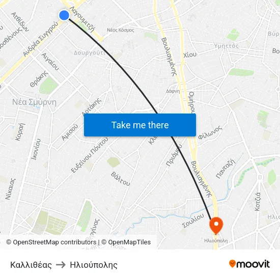 Καλλιθέας to Ηλιούπολης map