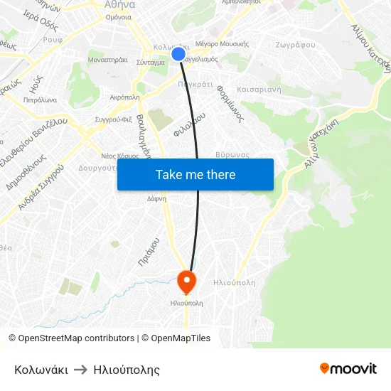 Κολωνάκι to Ηλιούπολης map