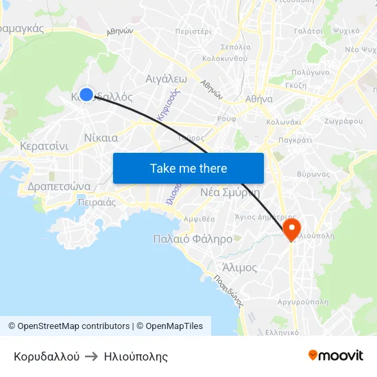 Κορυδαλλού to Ηλιούπολης map