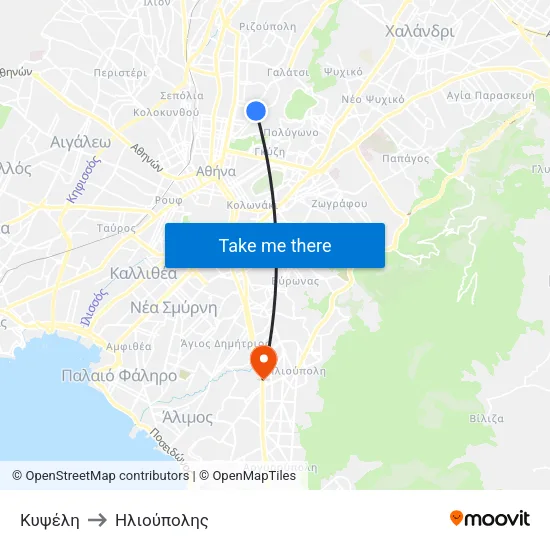Κυψέλη to Ηλιούπολης map