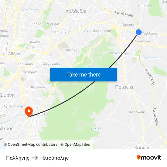 Παλλήνης to Ηλιούπολης map