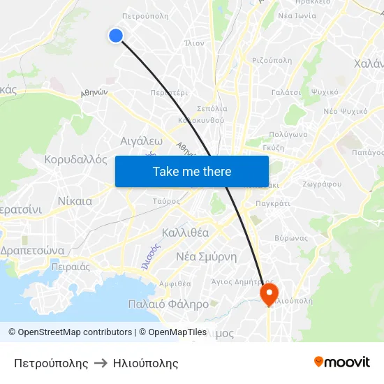 Πετρούπολης to Ηλιούπολης map