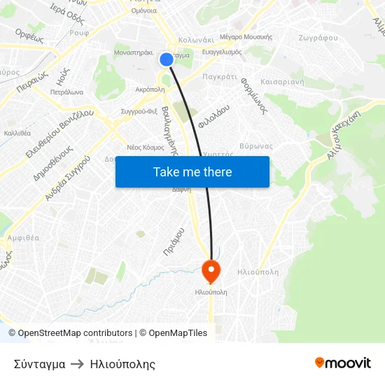 Σύνταγμα to Ηλιούπολης map