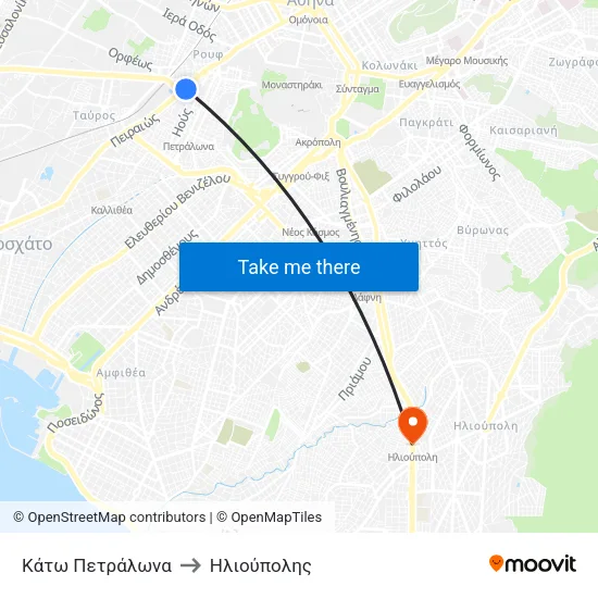 Κάτω Πετράλωνα to Ηλιούπολης map
