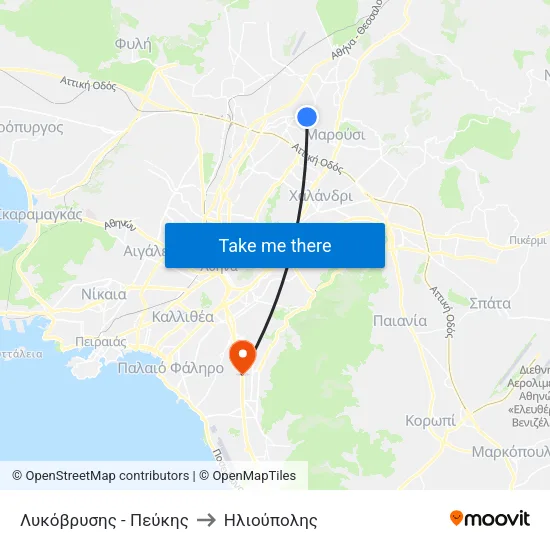 Λυκόβρυσης - Πεύκης to Ηλιούπολης map