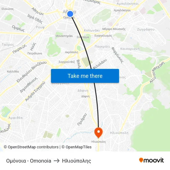 Ομόνοια - Omonoia to Ηλιούπολης map