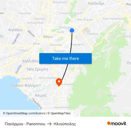 Πανόρμου - Panormou to Ηλιούπολης map