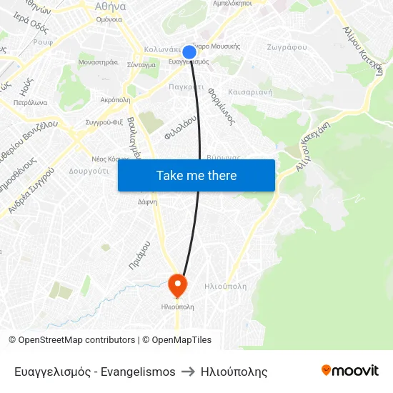 Ευαγγελισμός - Evangelismos to Ηλιούπολης map
