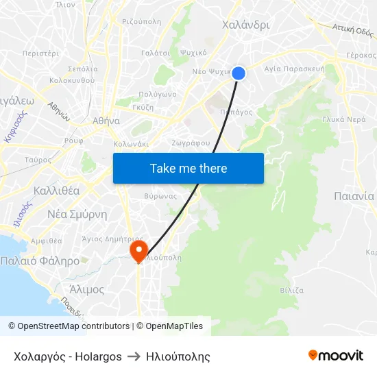 Χολαργός - Holargos to Ηλιούπολης map