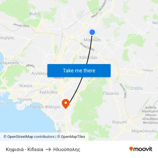 Κηφισιά - Kifissia to Ηλιούπολης map