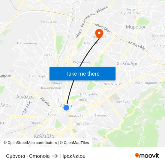 Ομόνοια - Omonoia to Ηρακλείου map
