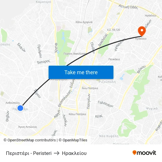 Περιστέρι - Peristeri to Ηρακλείου map