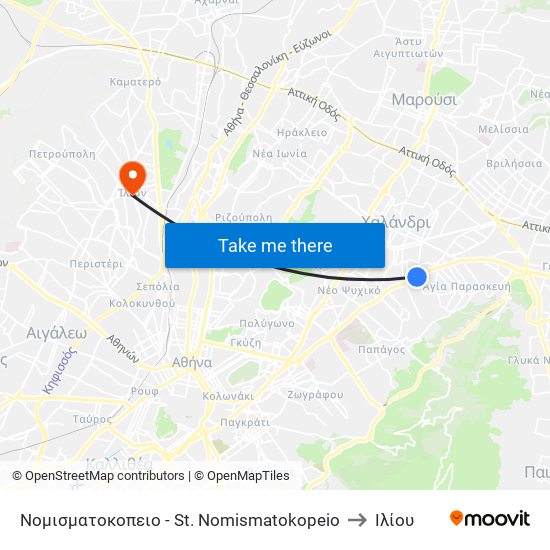 Νομισματοκοπειο - St. Nomismatokopeio to Ιλίου map