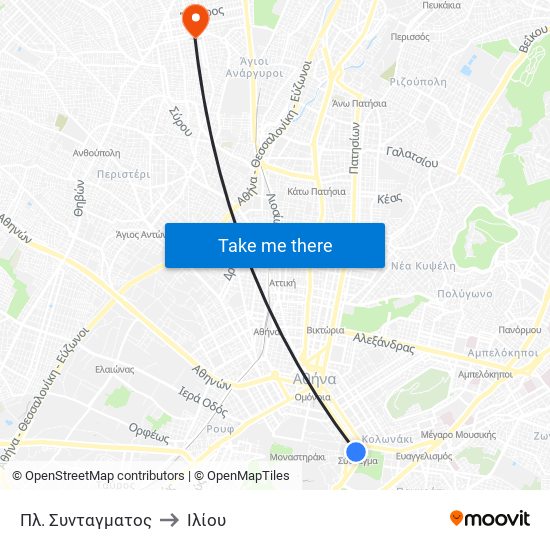 Πλ. Συνταγματος to Ιλίου map
