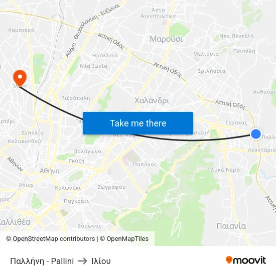 Παλλήνη - Pallini to Ιλίου map