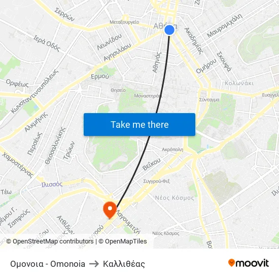 Ομονοια - Omonoia to Καλλιθέας map