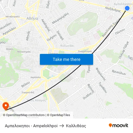 Αμπελοκηποι - Ampelokhpoi to Καλλιθέας map