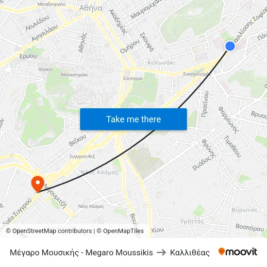 Μέγαρο Μουσικής - Megaro Moussikis to Καλλιθέας map