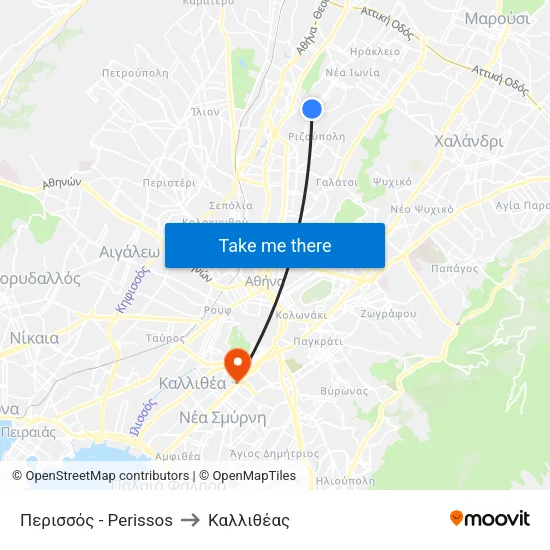 Περισσός - Perissos to Καλλιθέας map