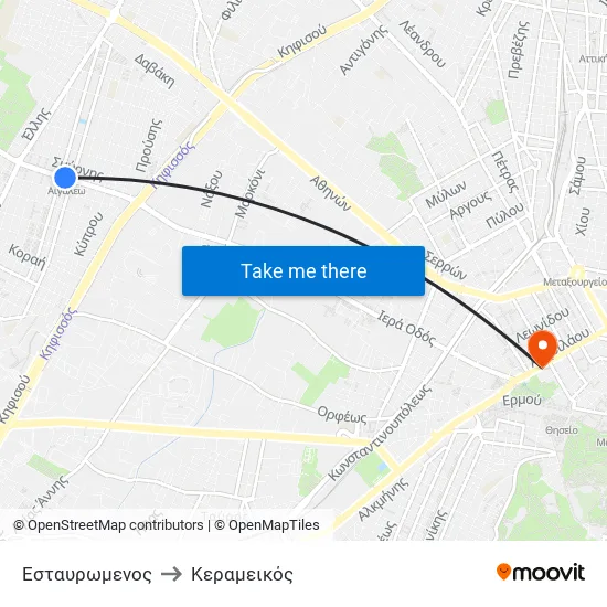 Εσταυρωμενος to Κεραμεικός map