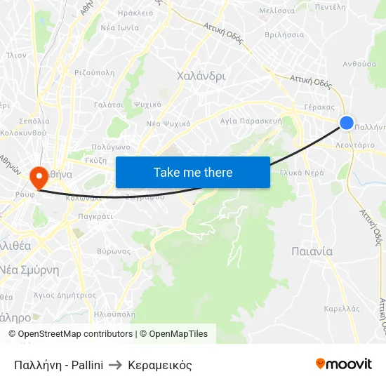 Παλλήνη - Pallini to Κεραμεικός map