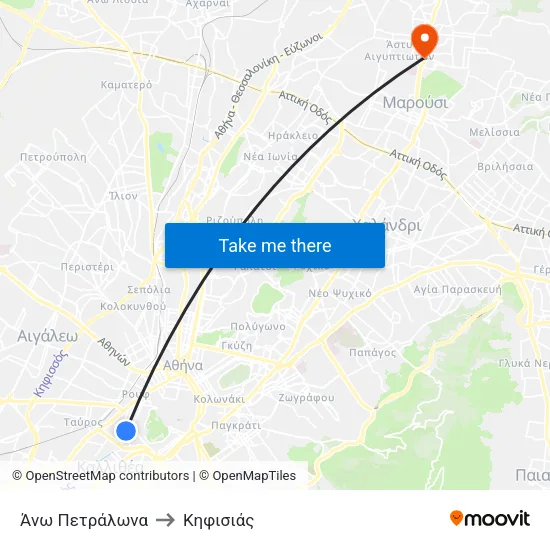 Άνω Πετράλωνα to Κηφισιάς map