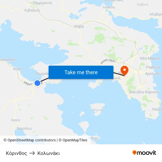 Κόρινθος to Κολωνάκι map