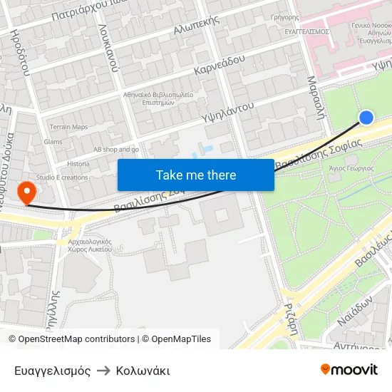 Ευαγγελισμός to Κολωνάκι map