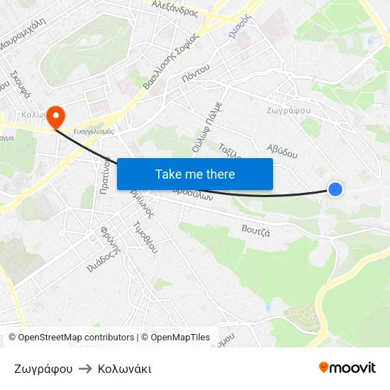 Ζωγράφου to Κολωνάκι map