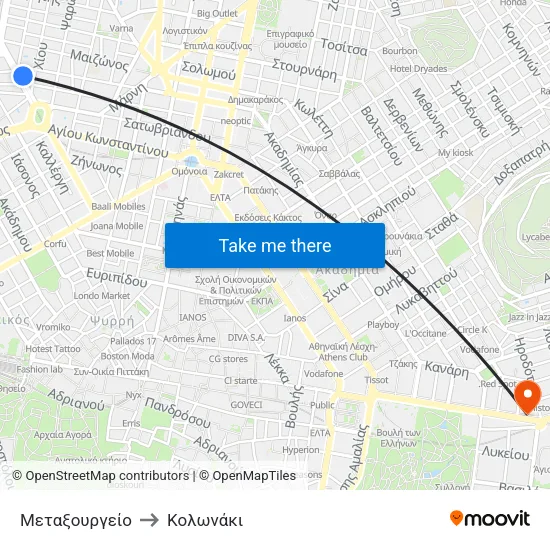 Μεταξουργείο to Κολωνάκι map
