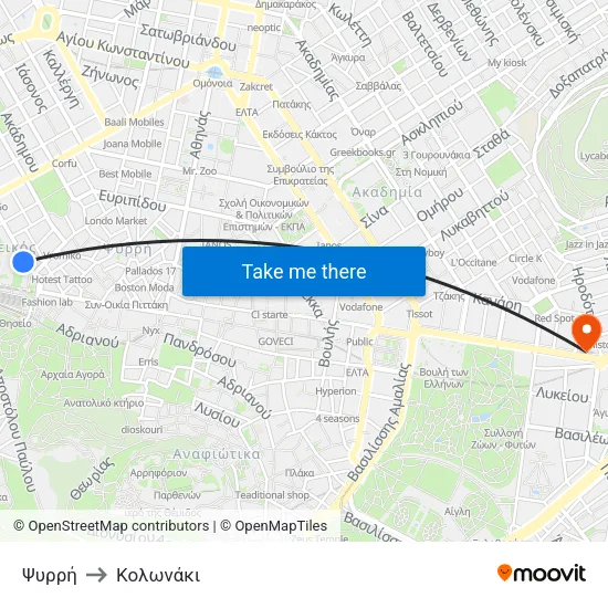 Ψυρρή to Κολωνάκι map