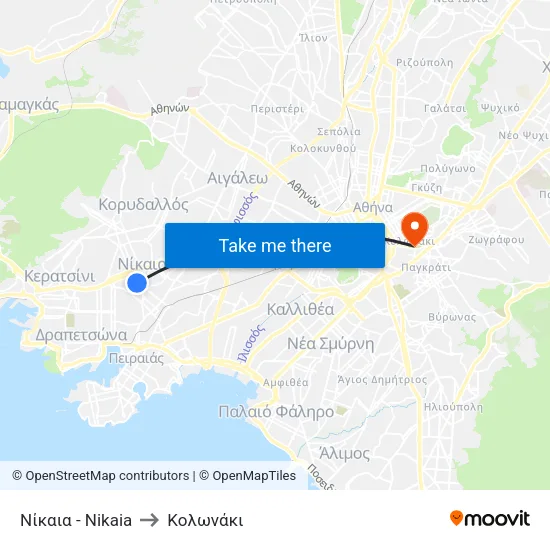 Νίκαια - Nikaia to Κολωνάκι map