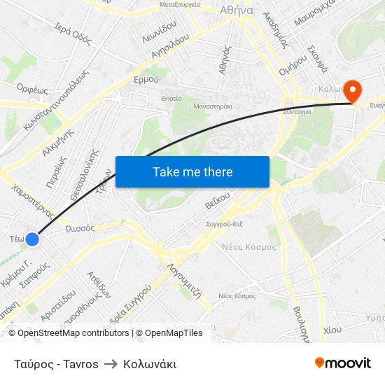 Ταύρος - Tavros to Κολωνάκι map