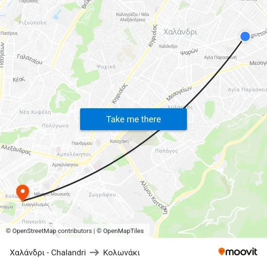 Χαλάνδρι - Chalandri to Κολωνάκι map