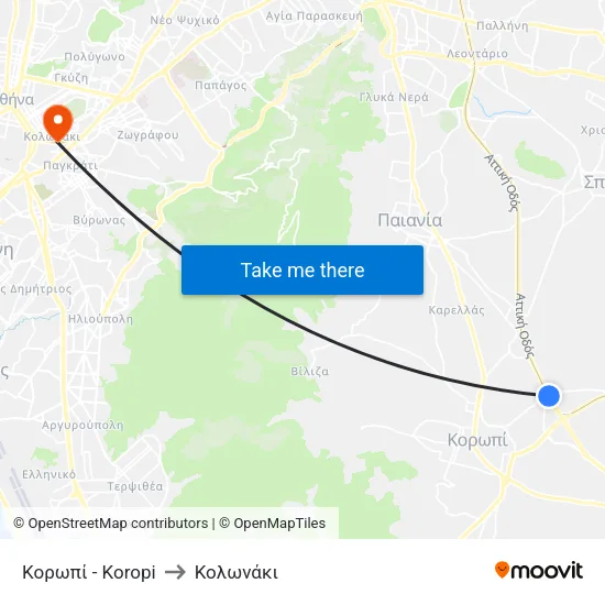Κορωπί - Koropi to Κολωνάκι map