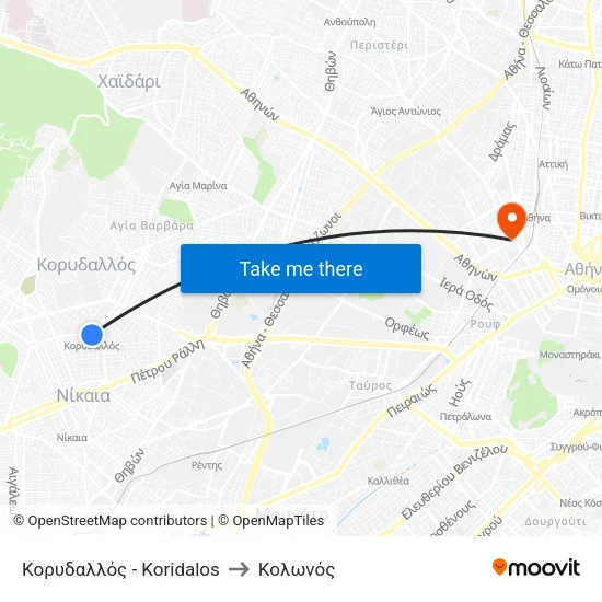Κορυδαλλός - Koridalos to Κολωνός map