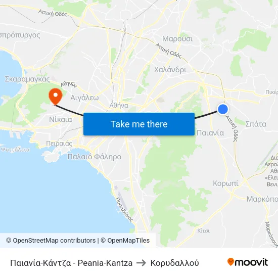 Παιανία-Κάντζα - Peania-Kantza to Κορυδαλλού map
