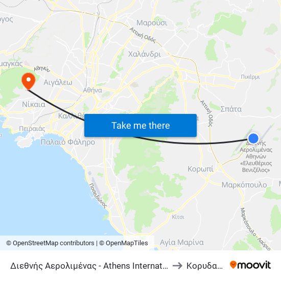 Διεθνής Αερολιμένας - Athens International Airport to Κορυδαλλού map