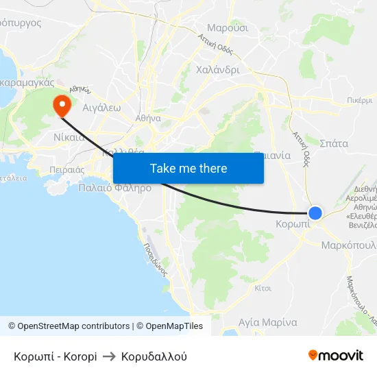 Κορωπί - Koropi to Κορυδαλλού map