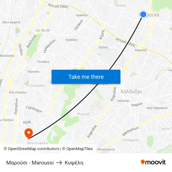 Μαρούσι - Maroussi to Κυψέλη map