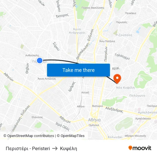 Περιστέρι - Peristeri to Κυψέλη map