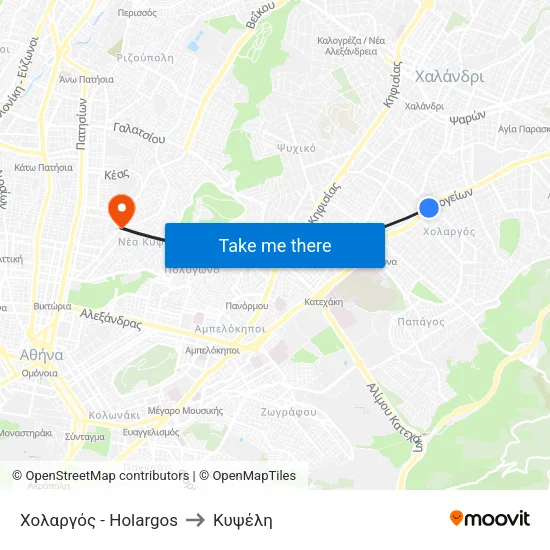 Χολαργός - Holargos to Κυψέλη map