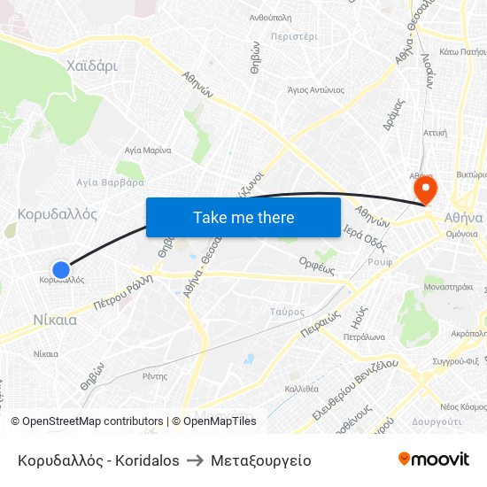 Κορυδαλλός - Koridalos to Μεταξουργείο map