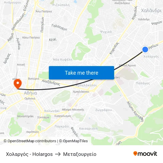 Χολαργός - Holargos to Μεταξουργείο map